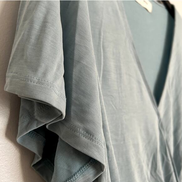 NWT Lucky Brand Sandwash Short Sleeve Wrap Top, Mineral Blue, Women’s Large - Picture 9 of 12